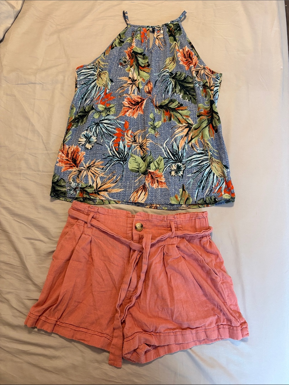 Papermoon Tank with Mason & Belle Coral Tie-Front Shorts